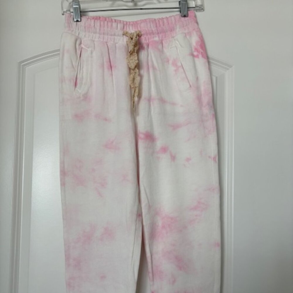 NWOT POL Pink White Tie Dye Jogger Lace Tie 100% Cotton - XS / S